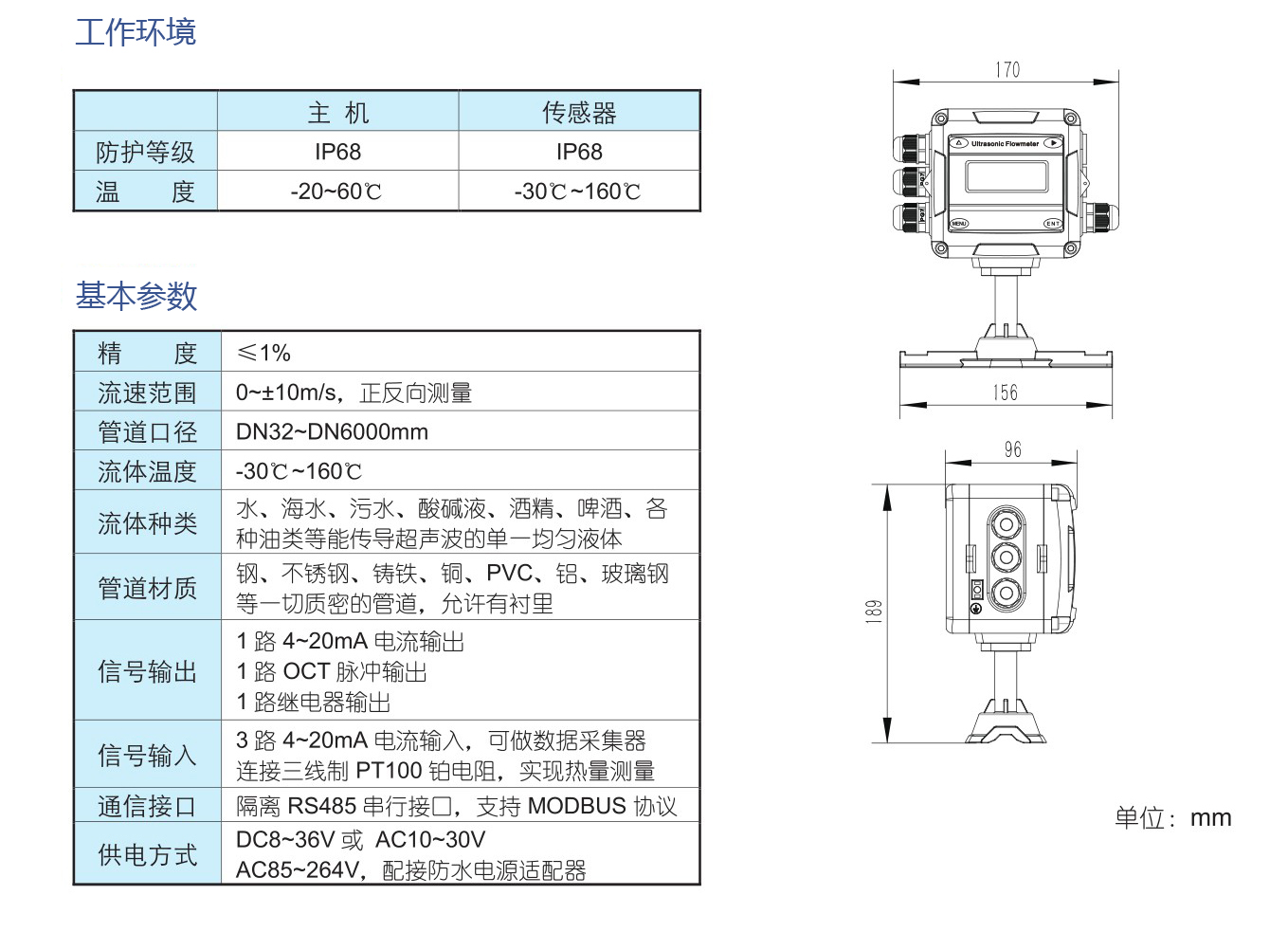 外夹式超声波流量计的TUF-2000F一体主机